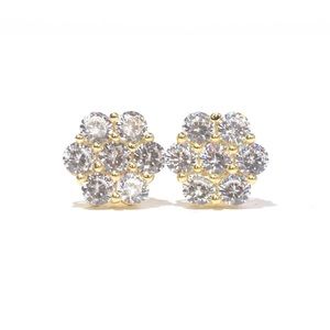 Yellow Gold Finish Lab Diamond Cluster Earring